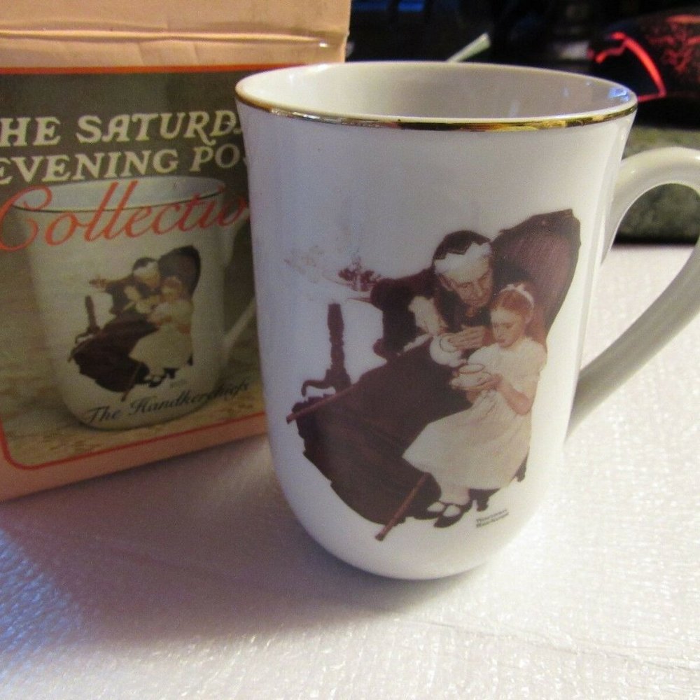 Norman Rockwell Saturday Evening Post Coffee Mug "The Handkerchiefs" 1986 In Box